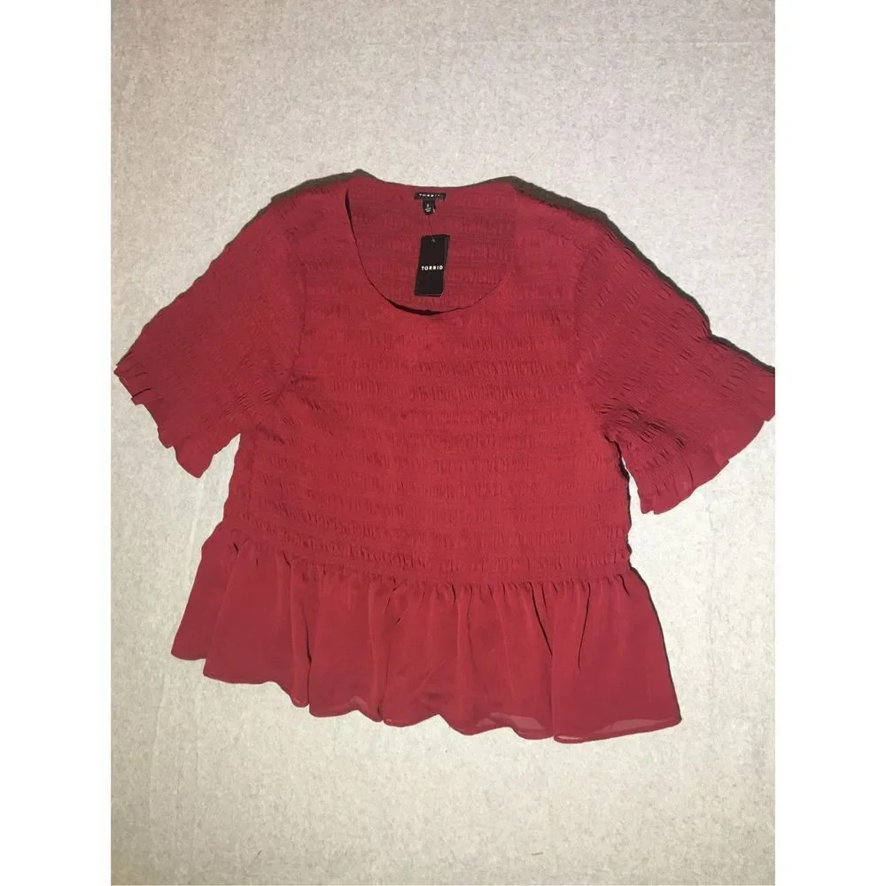 Womens NWT Torrid Blouse Size 3X Red Shirred Peplum Formal Luxury Date Night